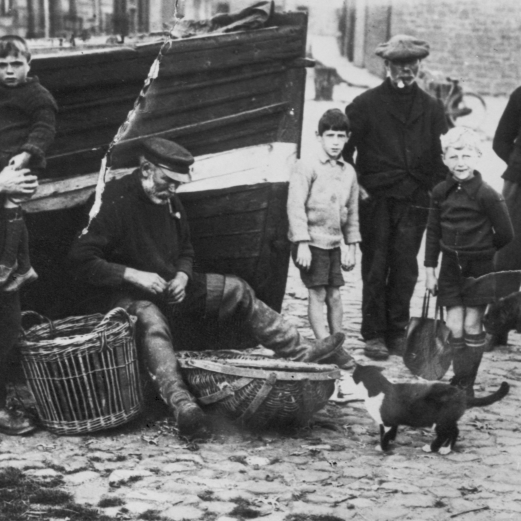 Fishermen and children at Dunbar, c.1927-1930. Original - C.Carruthers.
