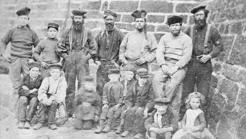 Group of Fishermen and Children, Cove, 1880s