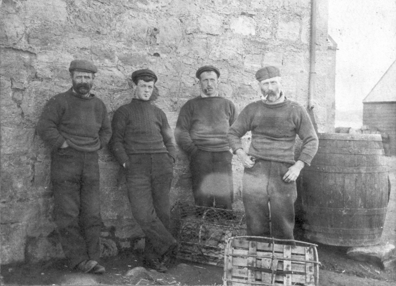 Group of four fishermen, Cove Harbour, Cockburnspath, Berwickshire, 1900