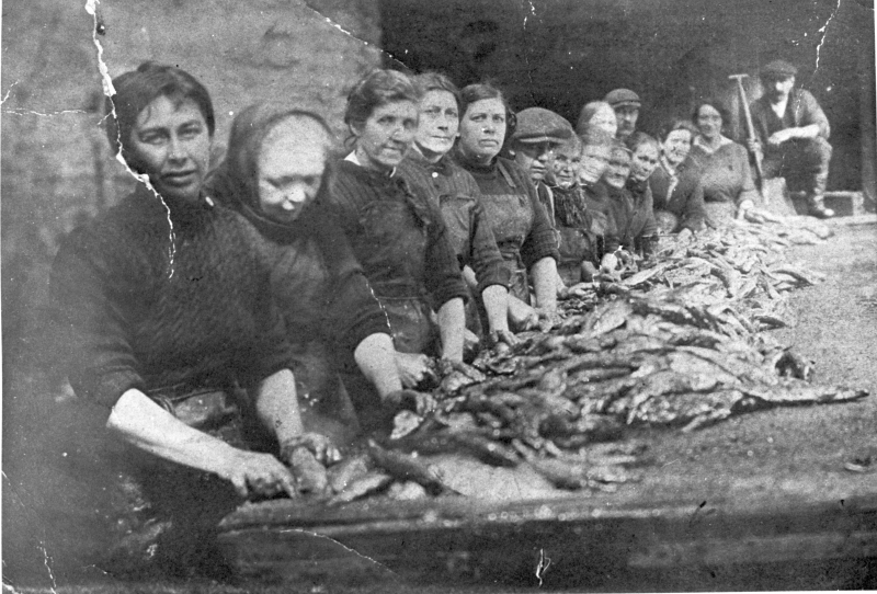 Herring Gutters at Work in Craig's Yard, Dunbar, 1930s