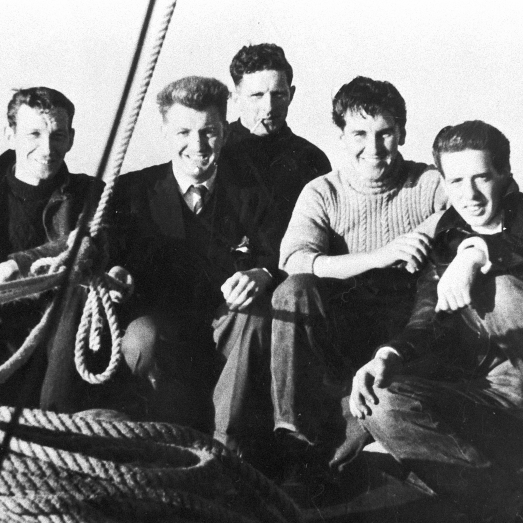 Group portrait of men onboard 'Stella Maris II', CN158, Campbeltown,c.1955-1956.